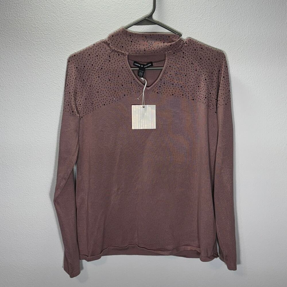 NWT Cable & Gauge Embellished Sweater Women’s Small Mauve Long Sleeve Mock Neck - Picture 1 of 6